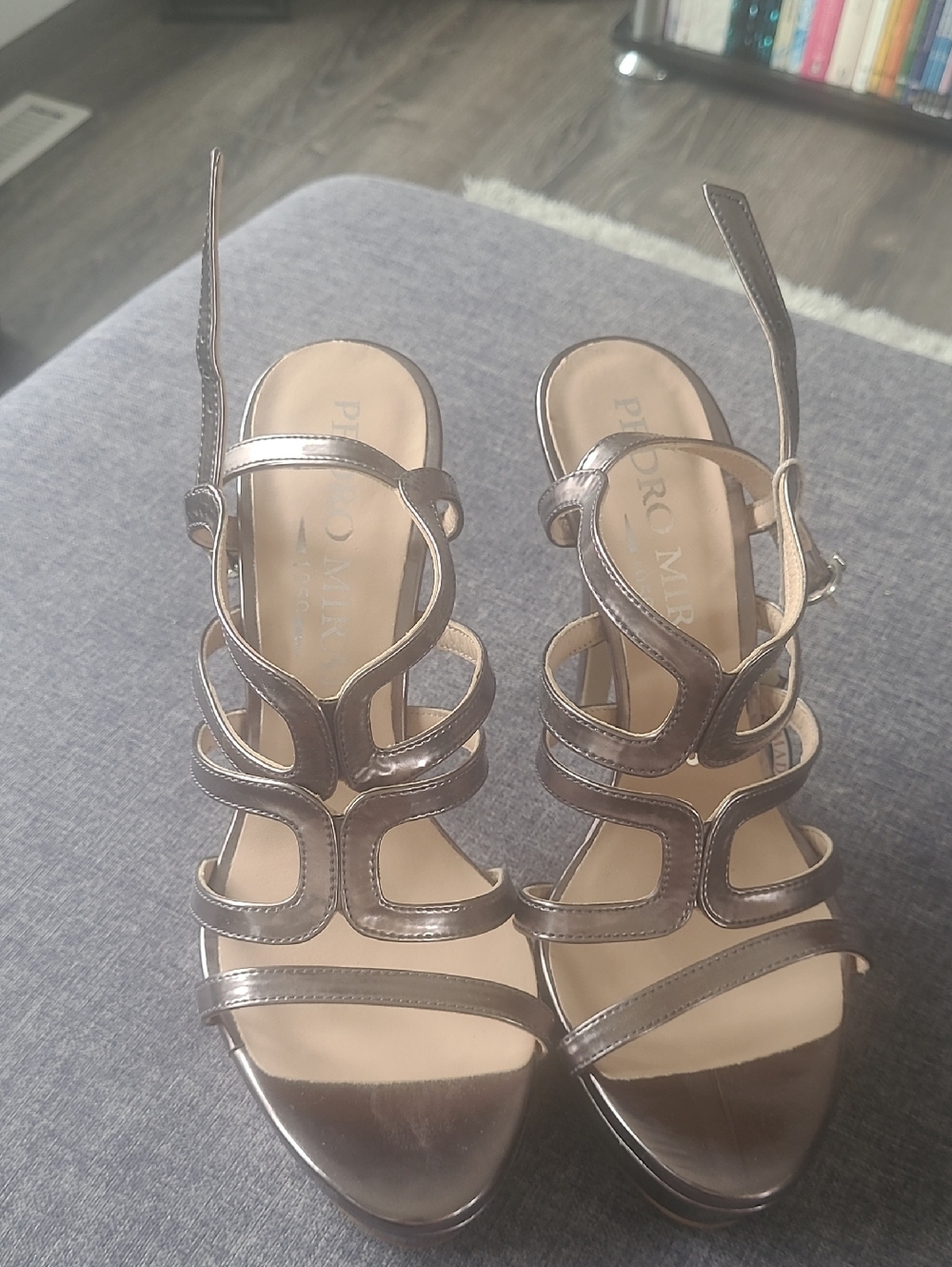 Pedro Miralles Metallic Gunmetal Strappy High Heels
